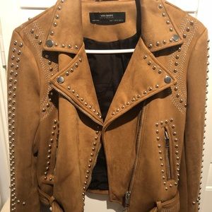 zara camel suede jacket studded
